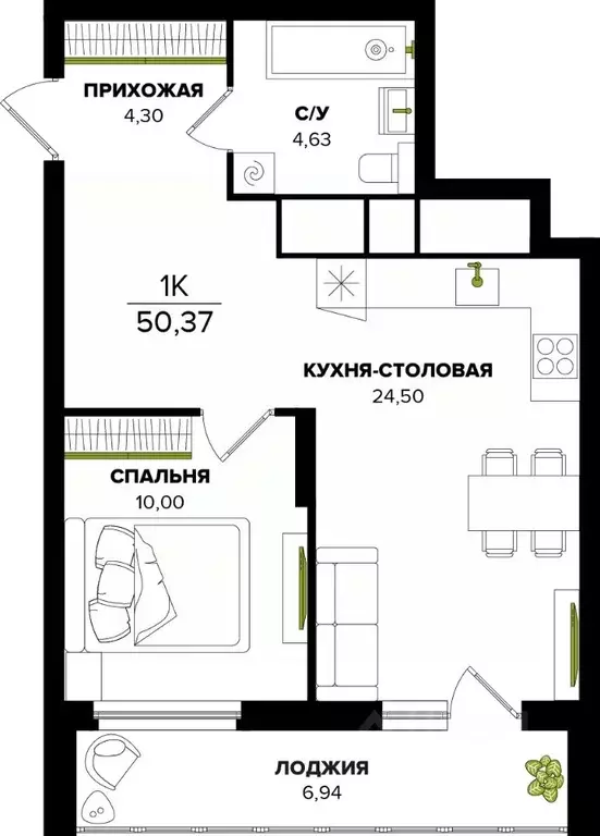1-к кв. Тульская область, Тула  (50.37 м) - Фото 0