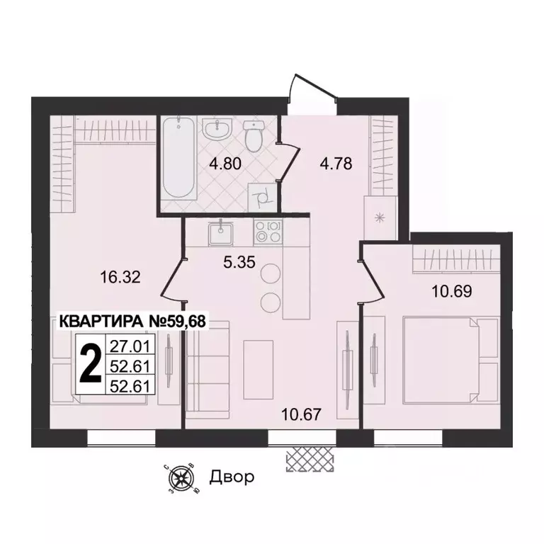 2-к кв. Владимирская область, Муром ул. 1-я Новослободская (52.61 м) - Фото 0