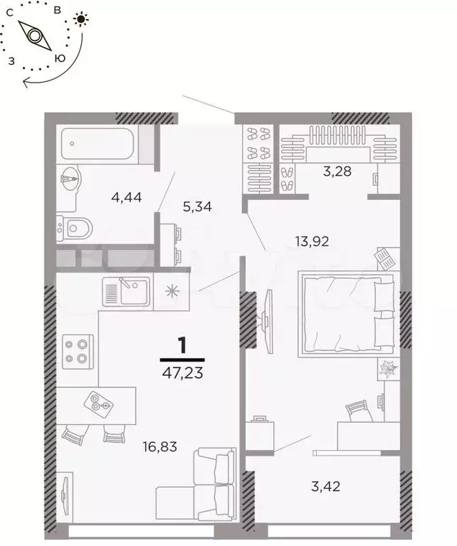 1-к. квартира, 47,2 м, 15/25 эт. - Фото 1