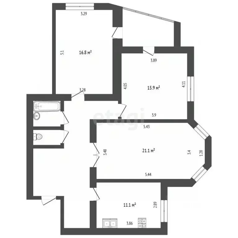 3-к кв. Белгородская область, Белгород ул. Николая Чумичова, 70 (89.5 ... - Фото 2