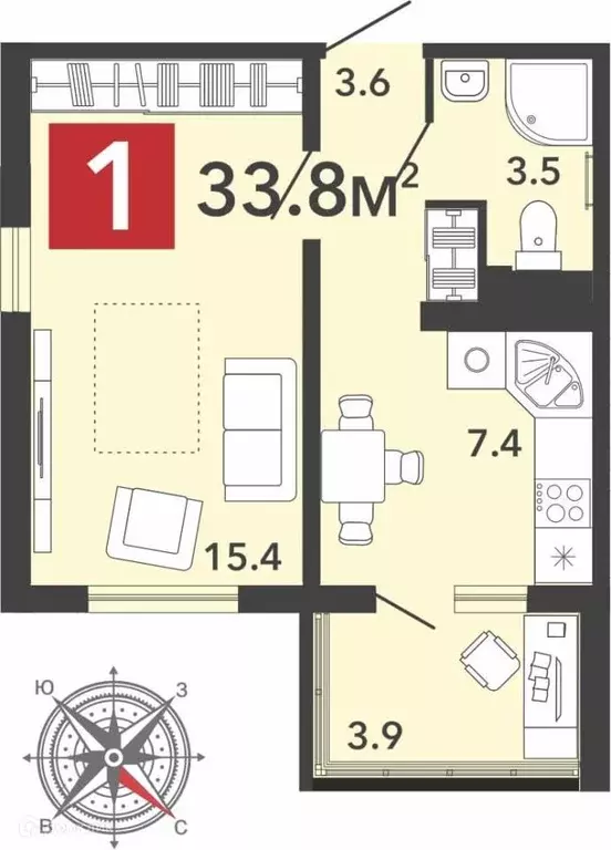 Продаётся 1-к квартира, 33.8 м - Фото 0