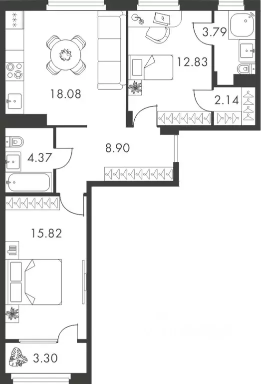 2-к кв. Тульская область, Тула ул. Карпова, 103А (69.23 м) - Фото 1