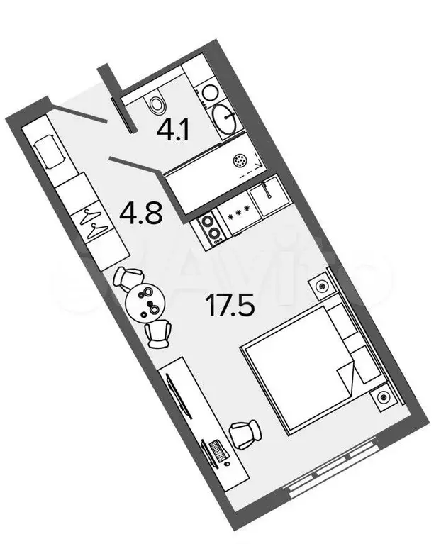 Апартаменты-студия, 26,4м, 3/16эт. - Фото 0