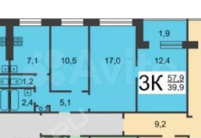 3-к. квартира, 58 м, 4/9 эт. - Фото 0