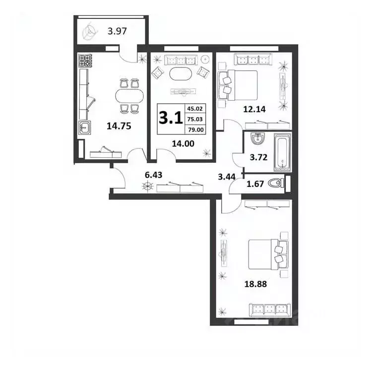 3-к кв. Новгородская область, Великий Новгород ул. Якова Павлова, 15 ... - Фото 1