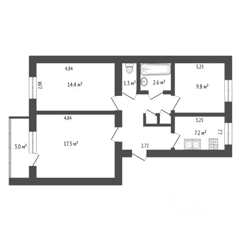3-к кв. Тюменская область, Тюмень ул. Московский Тракт, 119 (64.0 м) - Фото 2