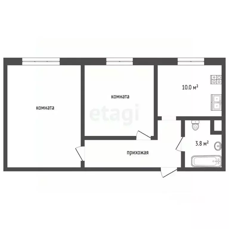 2-к кв. Челябинская область, Челябинск ул. Кропоткина, 10 (52.1 м) - Фото 2