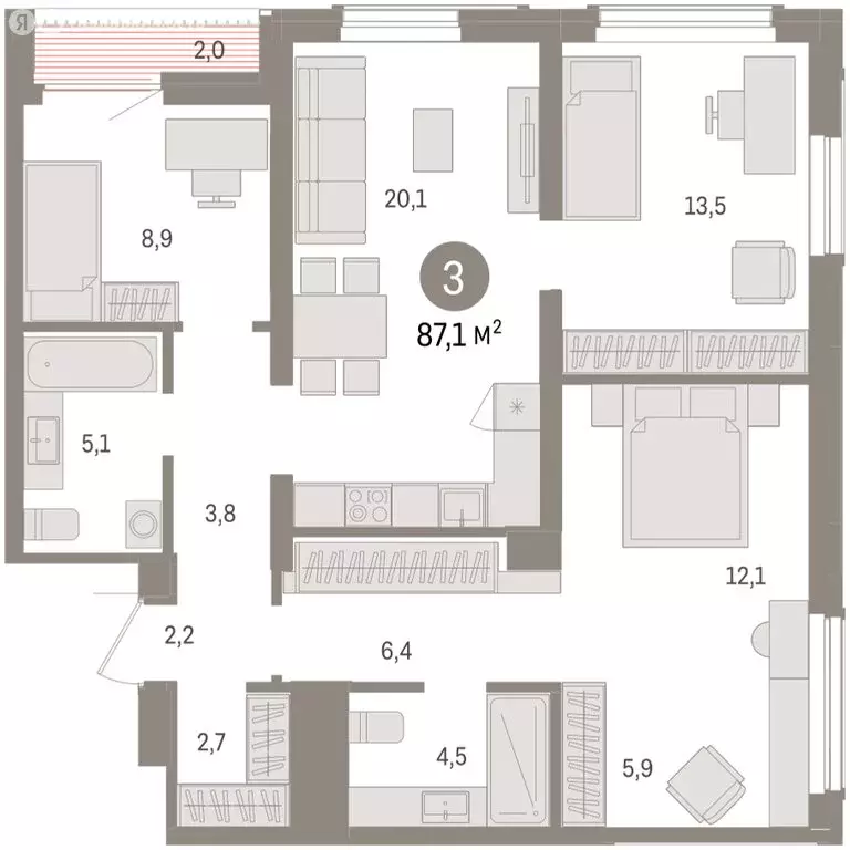 3-комнатная квартира: Новосибирск, улица Аэропорт (87.14 м) - Фото 1