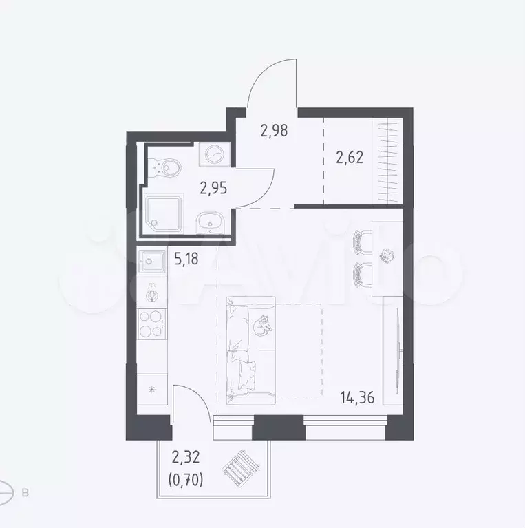 Квартира-студия, 28,8 м, 5/9 эт. - Фото 0