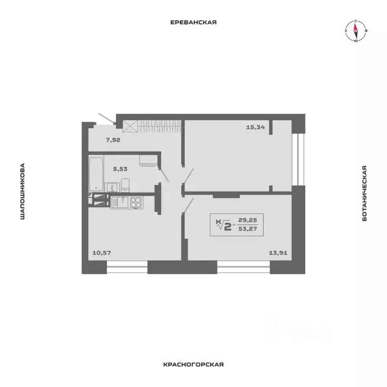 2-к кв. Новосибирская область, Новосибирск Аэропорт мкр,  (53.27 м) - Фото 0