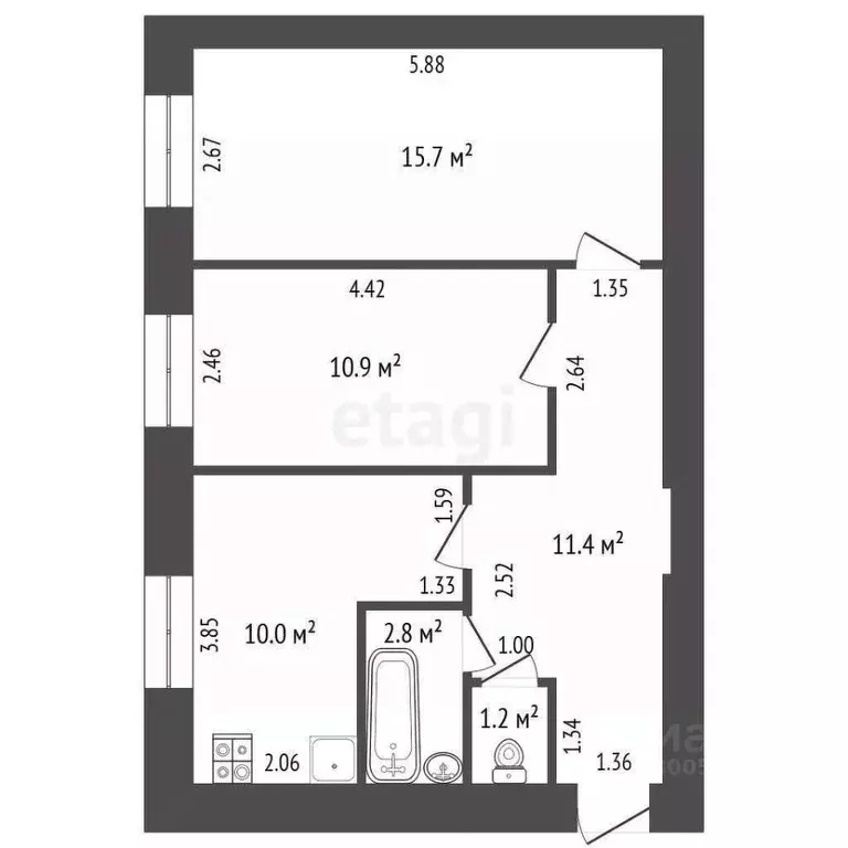 2-к кв. Забайкальский край, Чита ул. Ленина, 54 (52.0 м) - Фото 2