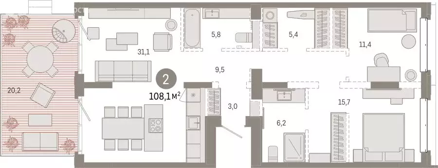 2-комнатная квартира: Тюмень, жилой комплекс На Минской (108.09 м) - Фото 1