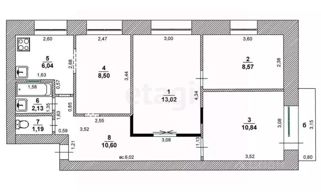3-к кв. Ульяновская область, Ульяновск ул. Тельмана, 10 (62.0 м) - Фото 1