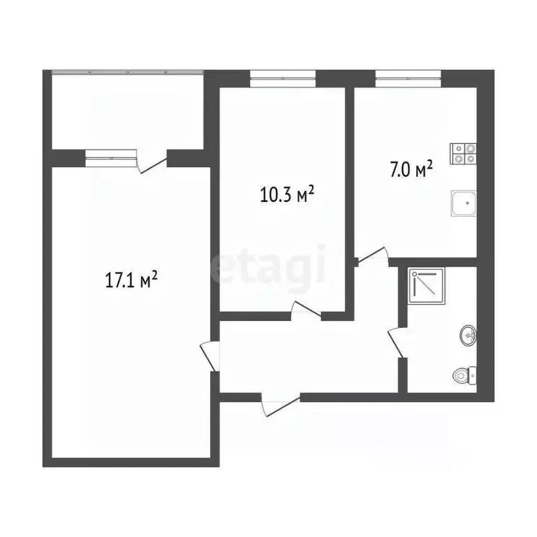 2-к кв. Омская область, Омск ул. Труда, 10 (43.2 м) - Фото 1