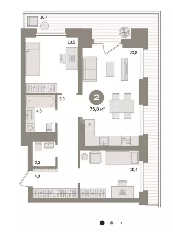 2-комнатная квартира: Тюмень, Причальная улица, 5 (75 м) - Фото 2