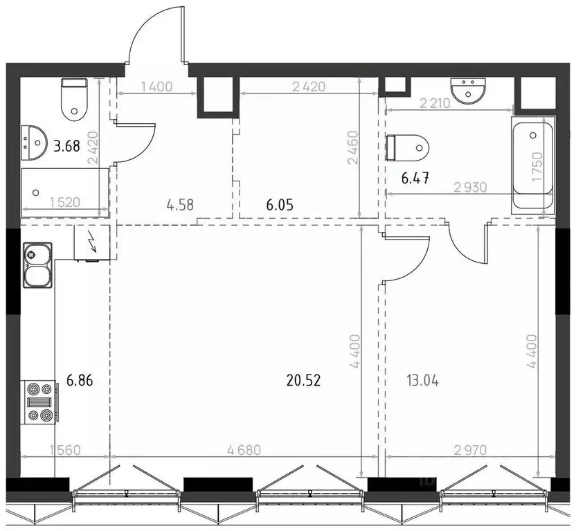 2-к кв. Татарстан, Казань Яналиф жилой комплекс (61.2 м) - Фото 1