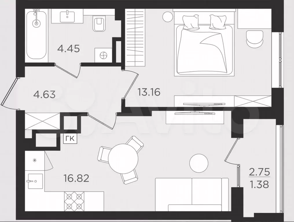 1-к. квартира, 40,4 м, 1/9 эт. - Фото 1