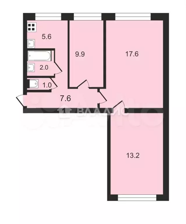 3-к. квартира, 57,7 м, 3/3 эт. - Фото 0