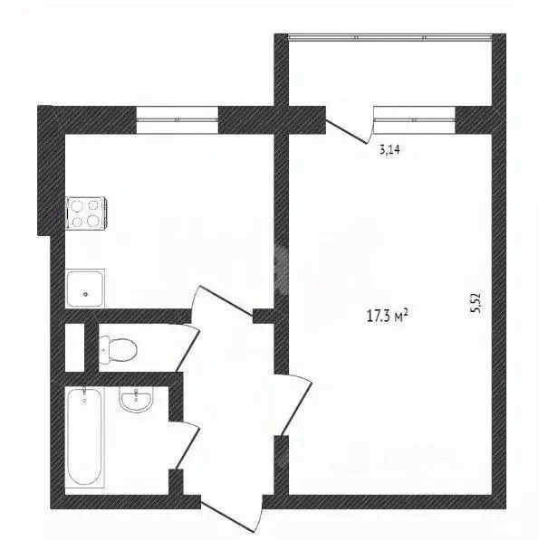 1-к кв. Белгородская область, Белгород Молодежная ул., 14 (33.9 м) - Фото 2