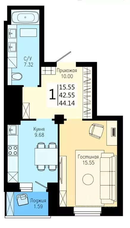 1-к кв. Красноярский край, Красноярск Дудинская ул. (44.14 м) - Фото 0
