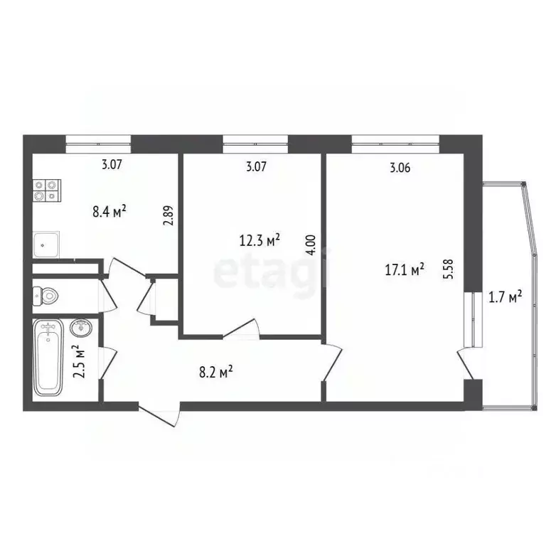 2-к кв. Крым, Щелкино Ленинский район, 59 (50.2 м) - Фото 2