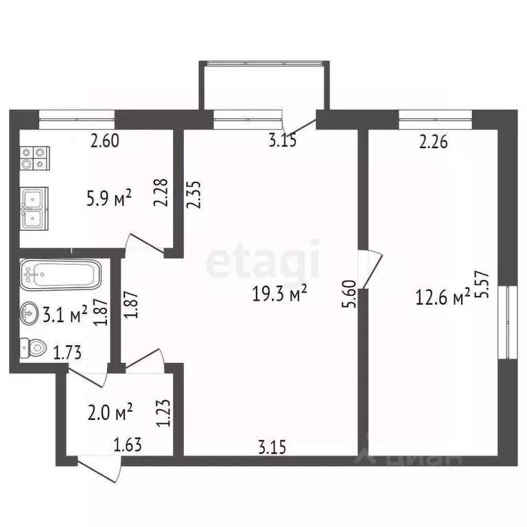 2-к кв. Оренбургская область, Оренбург ул. Хакимова, 110 (42.6 м) - Фото 1
