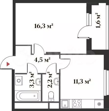 1-к. квартира, 38 м, 2/6 эт. - Фото 0