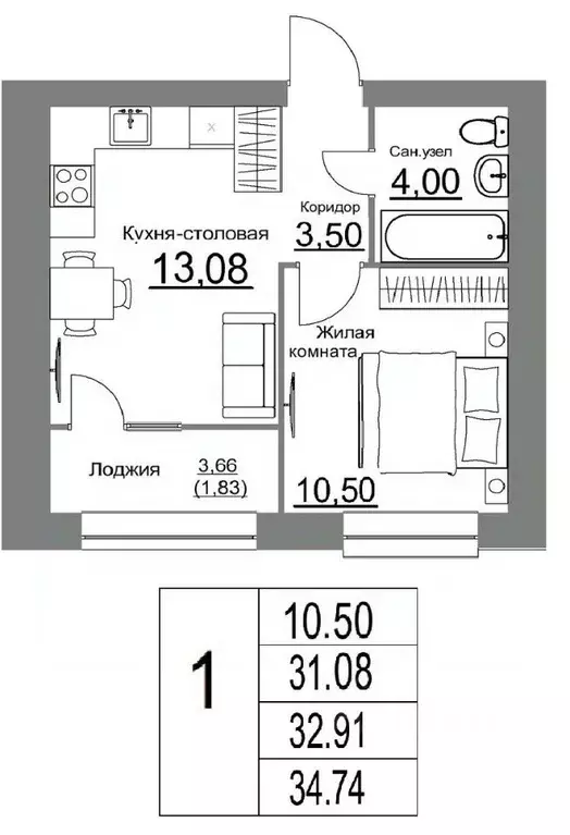 1-к кв. Калужская область, Калуга Жилыеы Острова кв-л,  (34.74 м) - Фото 0