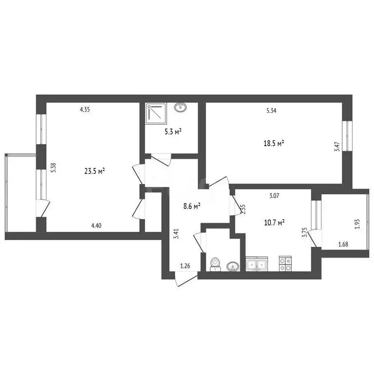 2-комнатная квартира: Симферополь, Караимская улица, 9 (70.8 м) - Фото 1