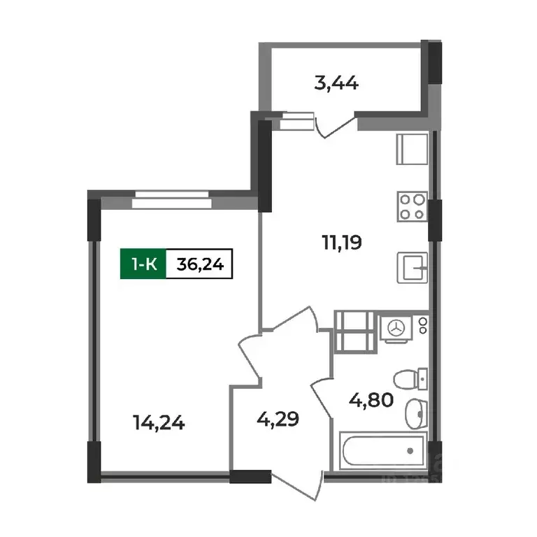 1-к кв. Владимирская область, Ковров Еловая ул., 11 (36.24 м) - Фото 0