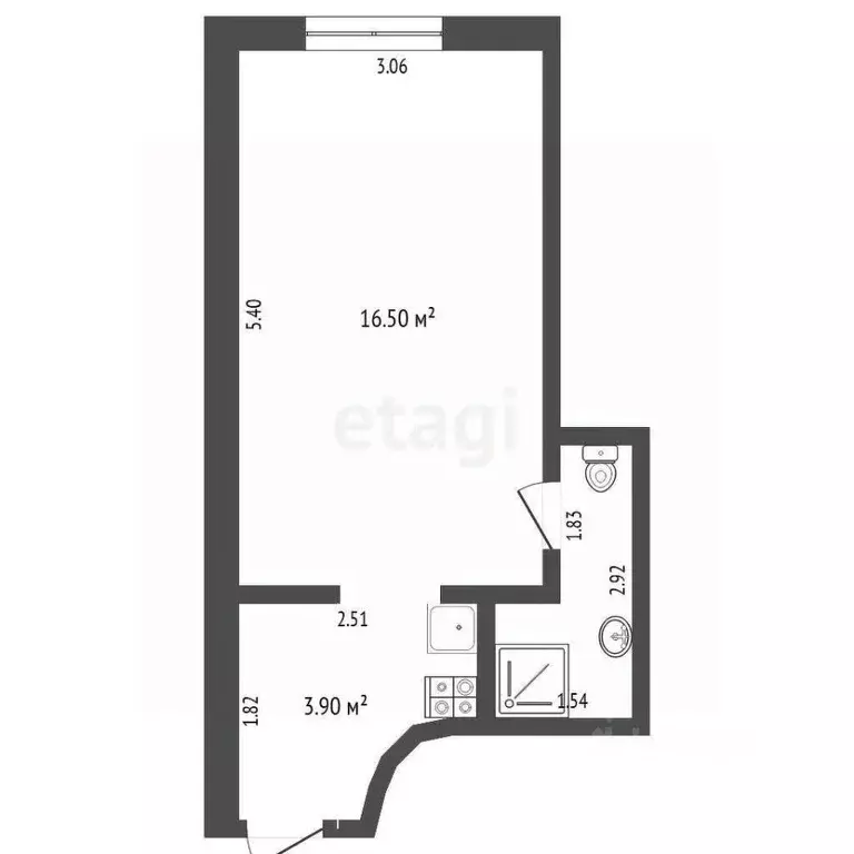1-к кв. Тюменская область, Тюмень ул. 50 лет Октября, 63а (23.6 м) - Фото 2