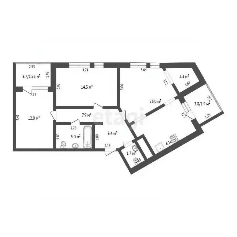 2-к кв. Тюменская область, Тюмень ул. Пожарных и Спасателей, 3к1 (75.0 ... - Фото 2