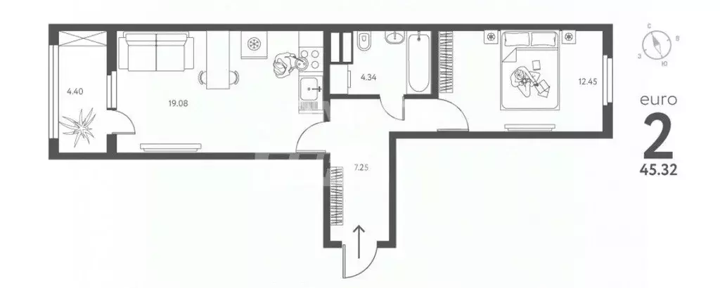 2-к кв. Липецкая область, Липецк ул. Перова, 2Д (45.32 м) - Фото 1