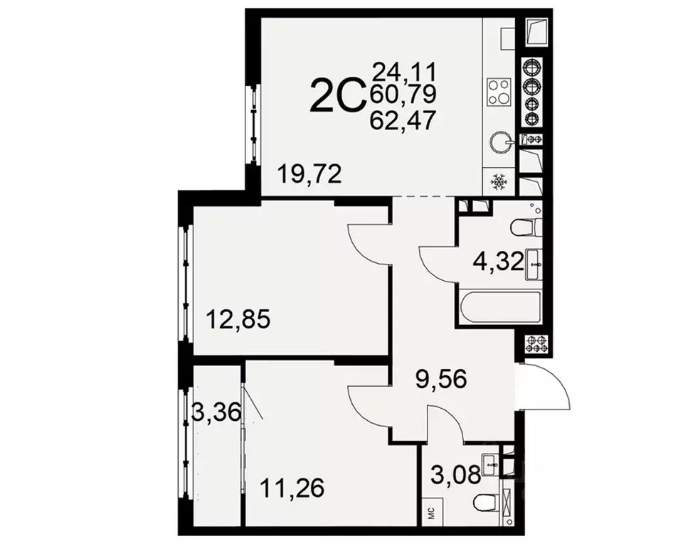 2-к кв. Рязанская область, Рязань проезд Окский, 9 (60.79 м) - Фото 1