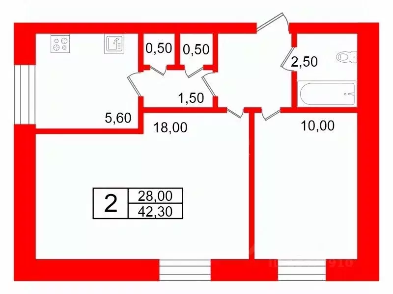 2-к кв. Санкт-Петербург просп. Народного ополчения, 51 (42.3 м) - Фото 2