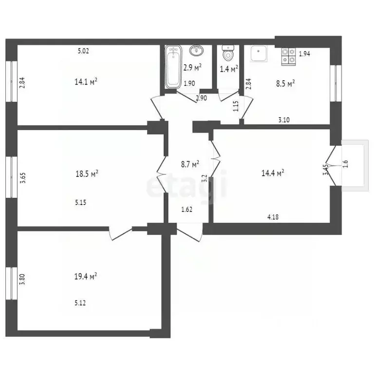 4-к кв. Смоленская область, Смоленск ул. Кутузова, 5 (90.0 м) - Фото 2