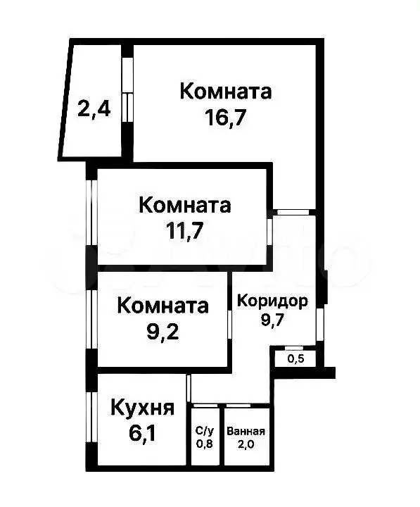 3-к. квартира, 56,5 м, 5/9 эт. - Фото 0