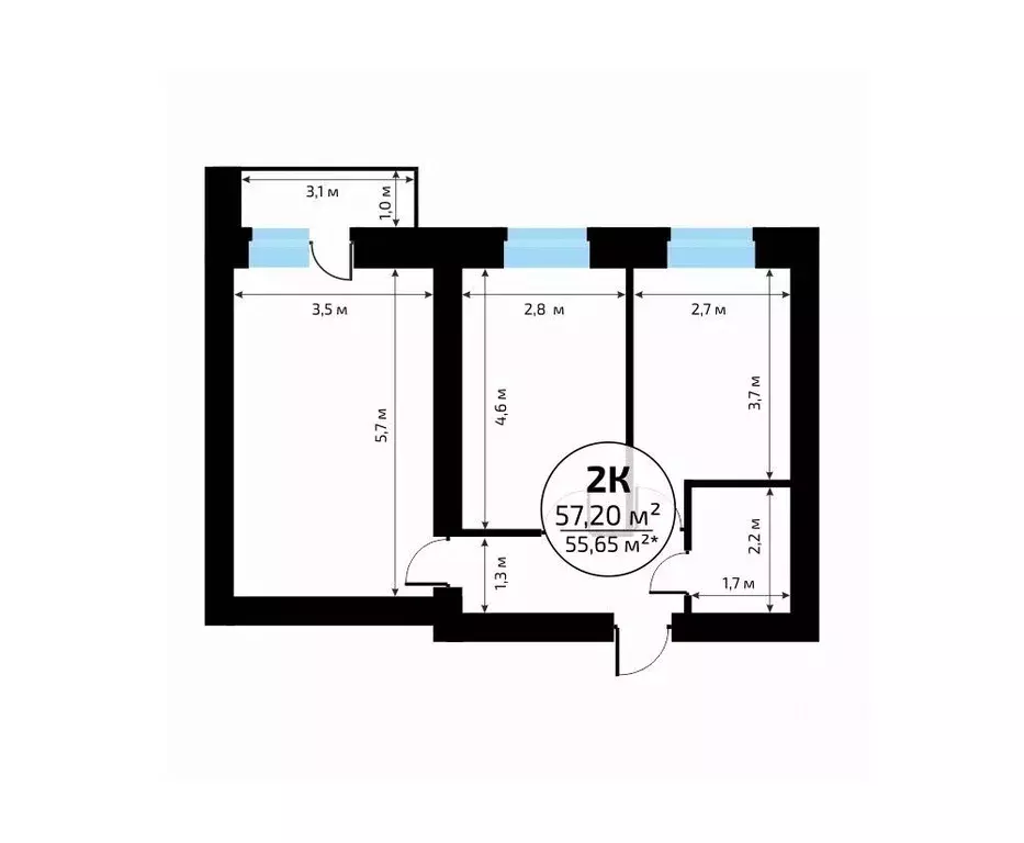 2-к кв. Самарская область, Самара пос. Мехзавод, 1-й кв-л, 50 (57.2 м) - Фото 2