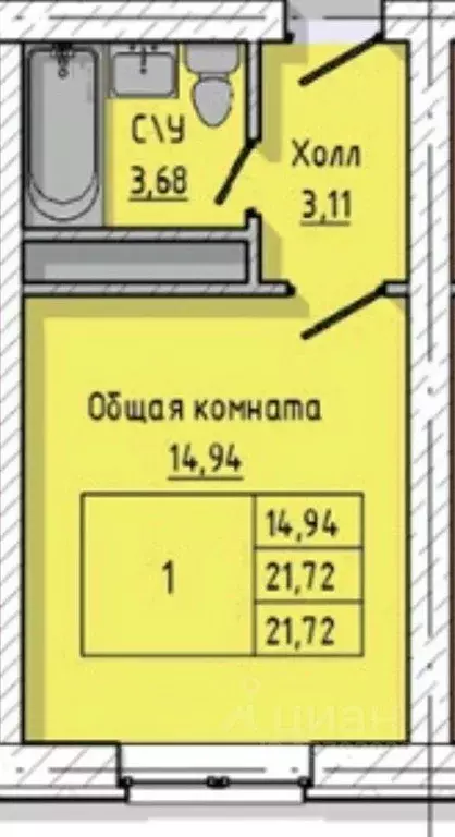 Студия Кабардино-Балкария, Нальчик ул. Солнечная, 8к5 (21.72 м) - Фото 1