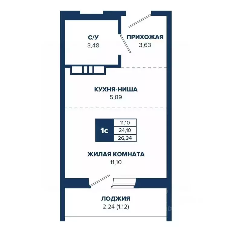 Студия Новосибирская область, Новосибирск Знаменский кв-л,  (26.34 м) - Фото 0