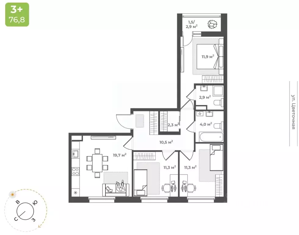 3-к кв. Тверская область, Тверь Соминка мкр,  (75.4 м) - Фото 0