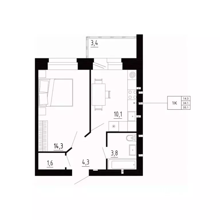 1-к кв. Орловская область, Орловский район, д. Образцово, Первый мкр  ... - Фото 1