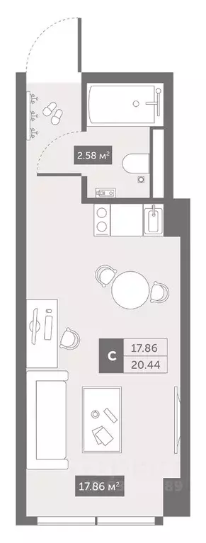 Студия Санкт-Петербург Коломяжский просп., 4 (20.44 м) - Фото 0