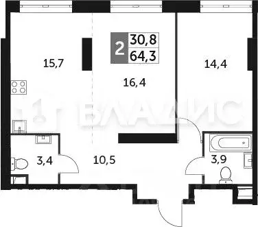 2-к кв. Москва ул. Обручева, 28ГС1 (64.3 м) - Фото 1