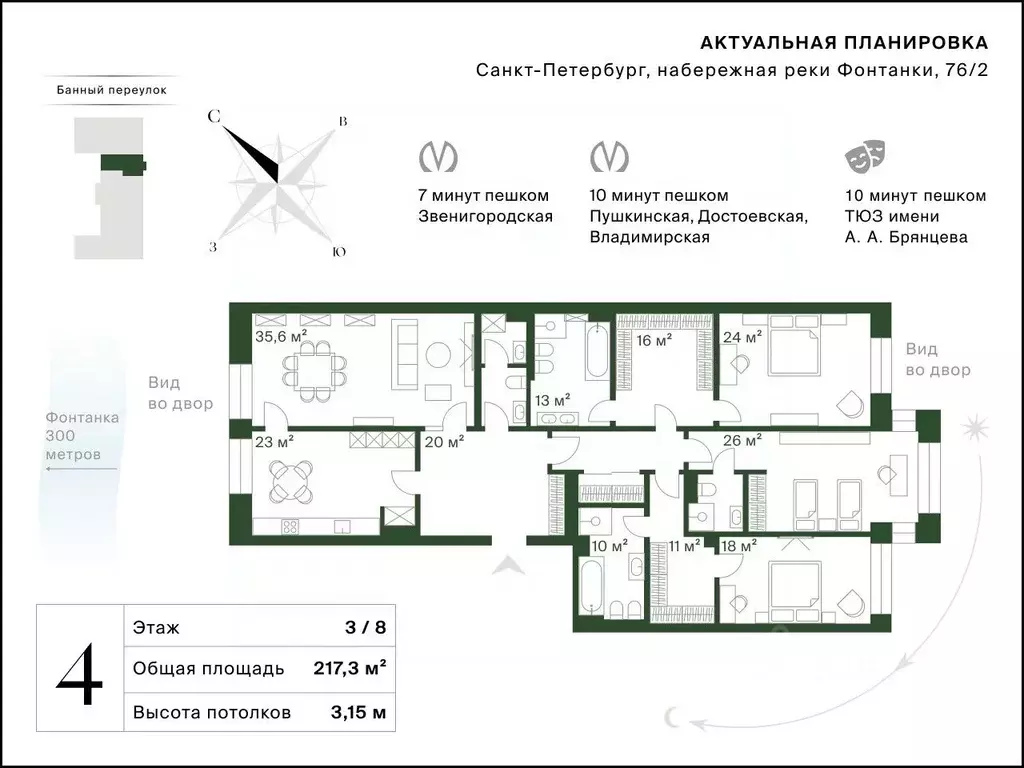 4-к кв. Санкт-Петербург наб. Реки Фонтанки, 76к2 (218.3 м) - Фото 1