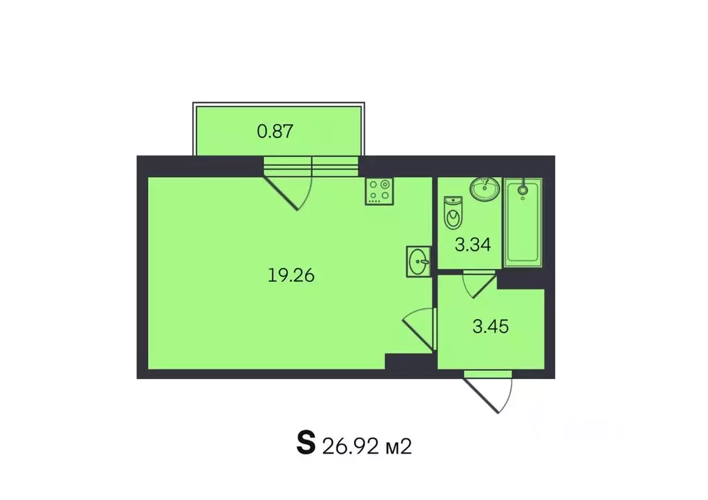 Студия Ярославская область, Ярославль ул. Брагинская, 18к2 (27.0 м) - Фото 2