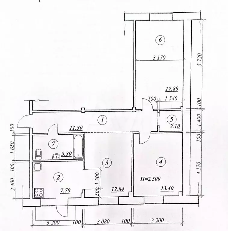 3-к. квартира, 69,8 м, 2/5 эт. - Фото 0