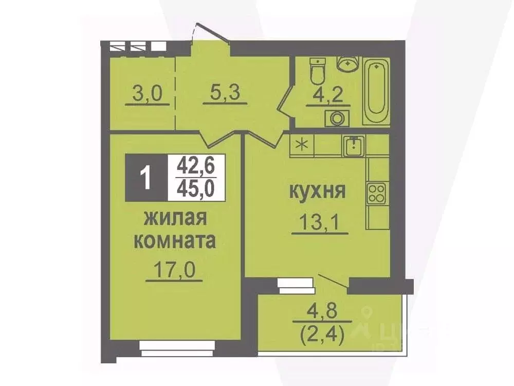 1-к кв. Новосибирская область, Кольцово рп, 5-й мкр  (45.0 м) - Фото 0