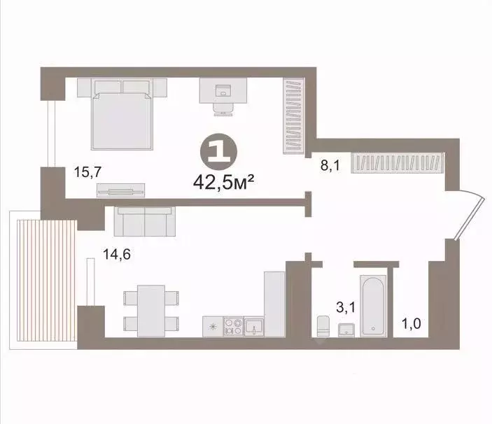 1-к кв. Тюменская область, Тюмень ул. Бориса Житкова, 10 (42.5 м) - Фото 2