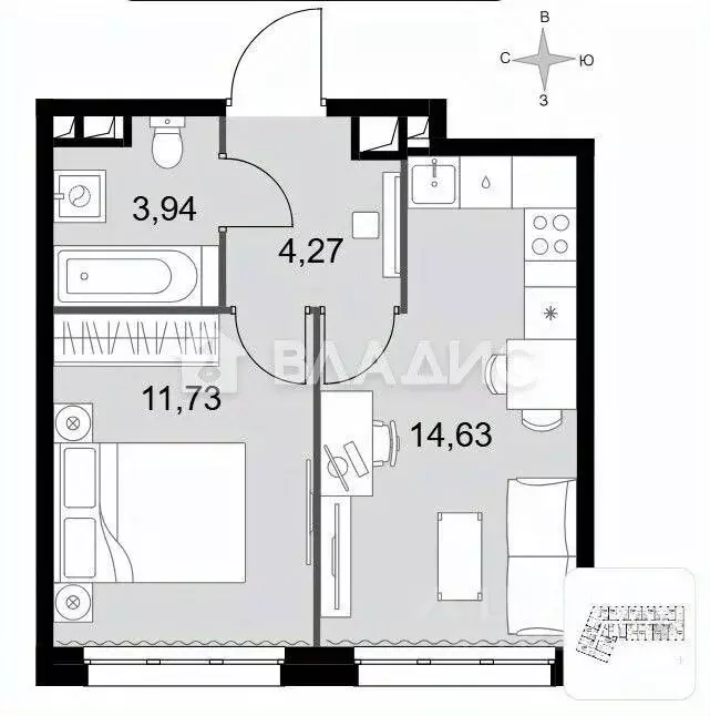 1-к кв. Москва № 3 кв-л, 6к1 (34.6 м) - Фото 2